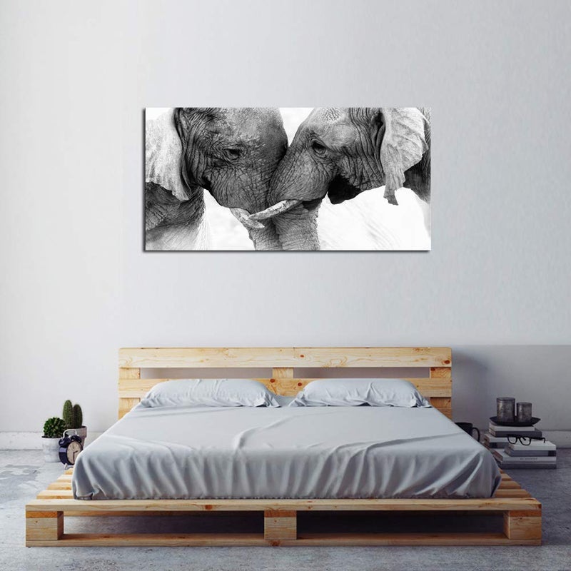 DZL Art D73050 Black and White Elephants Entwine Wall Art Canvas Painting Ready to Hang for Living Room Bedroom Office Wall Decor Home Decoration - Image 3